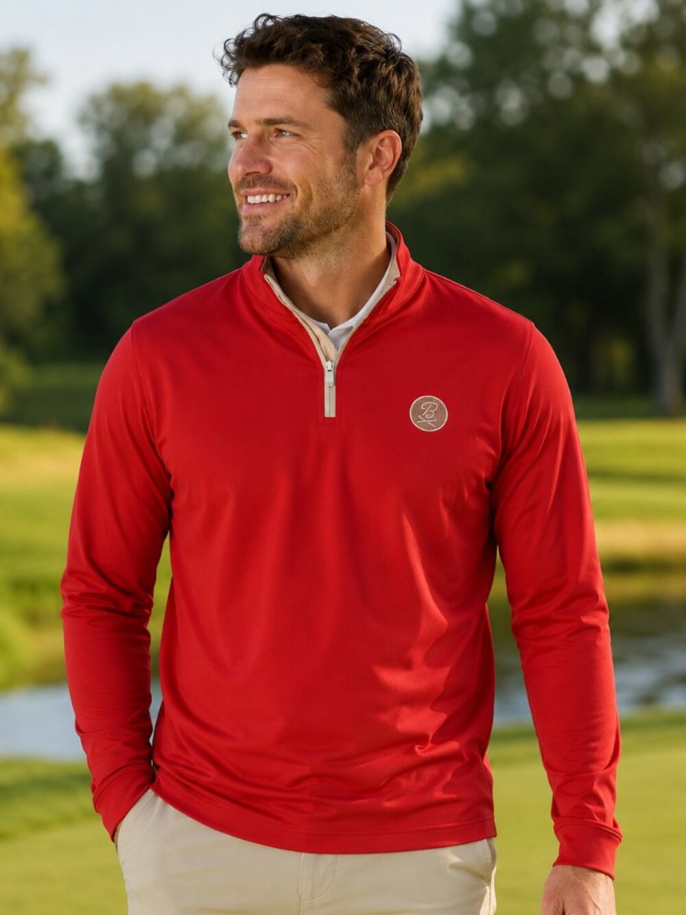 Barstool Golf Quarter Zip Pullover Men's Rust Performance Stretch Athletic Golf - Picture 2 of 7